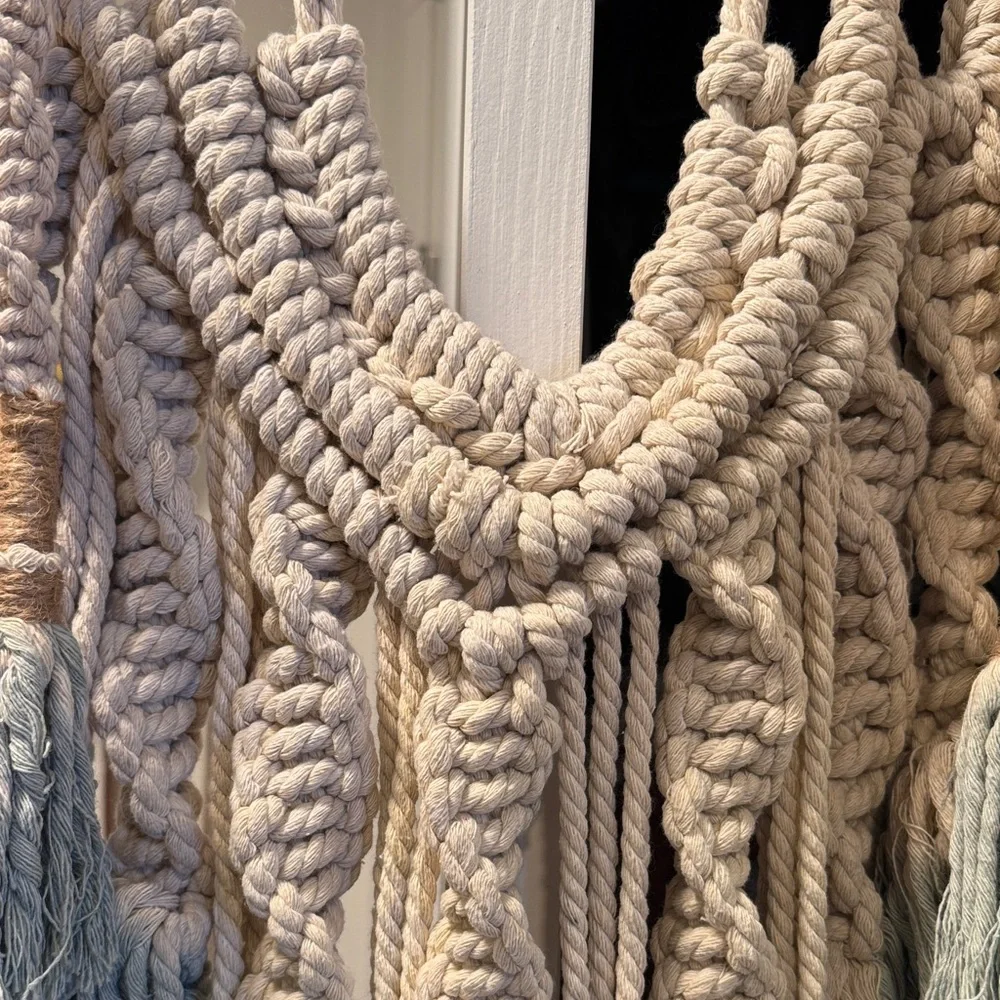 Boho Macramé Wall Hanging Tapestry - Cream and blue